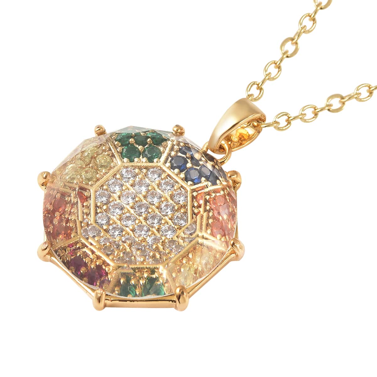 Simulated White Topaz, Simulated Multi Color Diamond Geometrical Pendant Necklace (20 Inches) in Goldtone 0.20 ctw image number 3