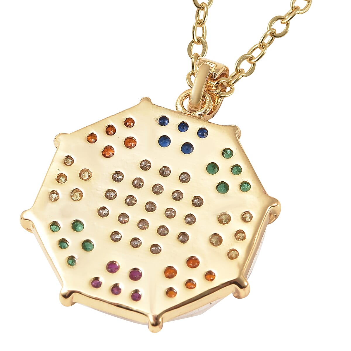 Simulated White Topaz, Simulated Multi Color Diamond Geometrical Pendant Necklace (20 Inches) in Goldtone 0.20 ctw