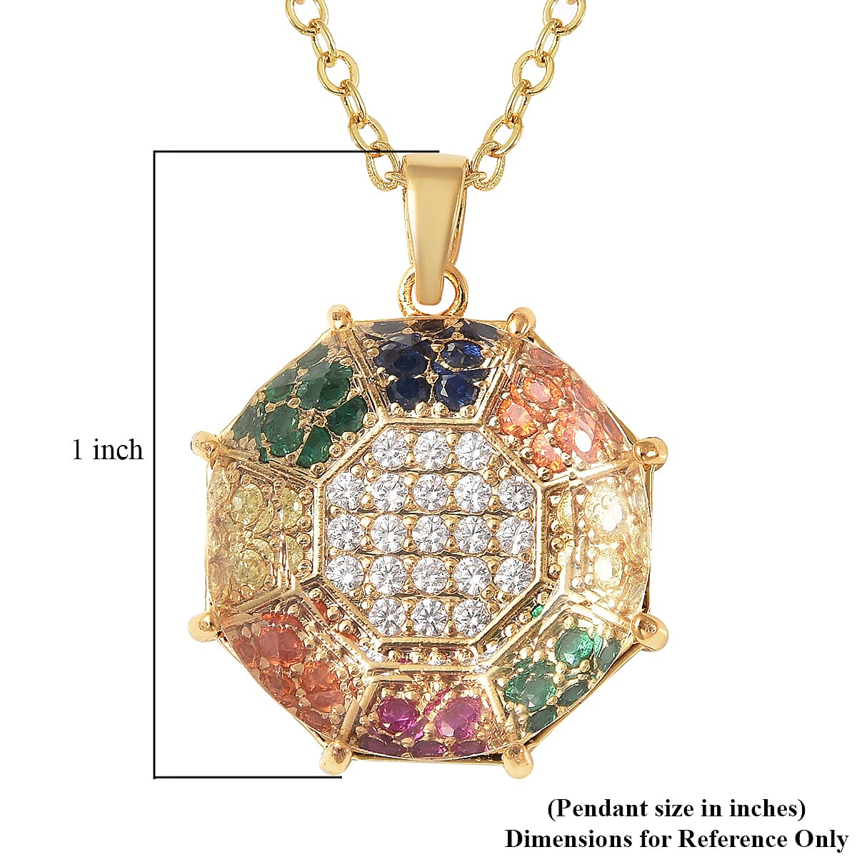 Simulated White Topaz, Simulated Multi Color Diamond Geometrical Pendant Necklace (20 Inches) in Goldtone 0.20 ctw