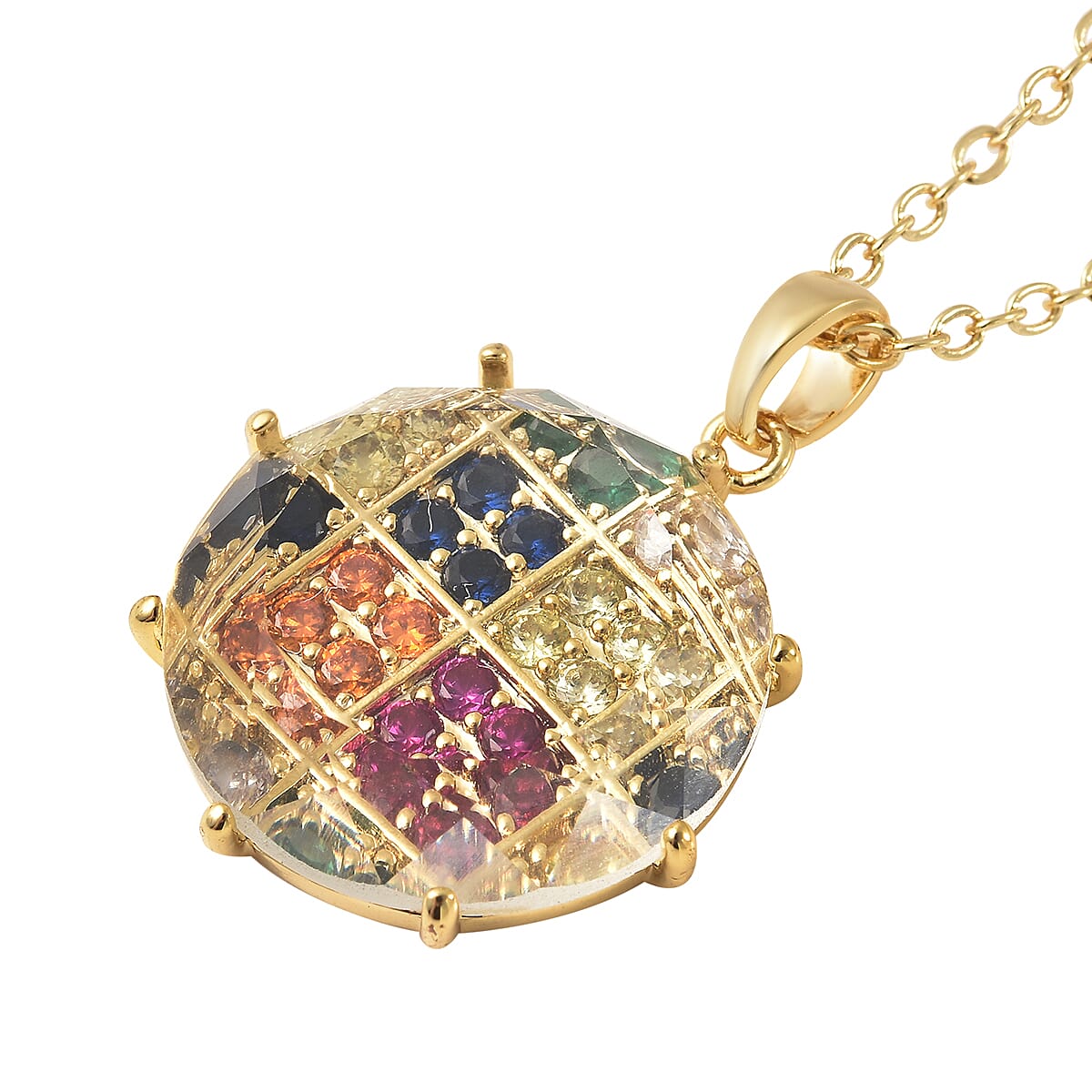 Simulated White Topaz and Simulated Multi Color Diamond Geometrical Pendant Necklace 20 Inches in Goldtone 0.20 ctw image number 3