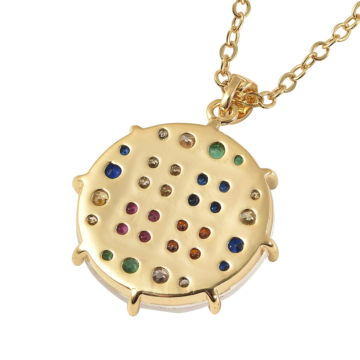 Simulated White Topaz and Simulated Multi Color Diamond Geometrical Pendant Necklace 20 Inches in Goldtone 0.20 ctw image number 4