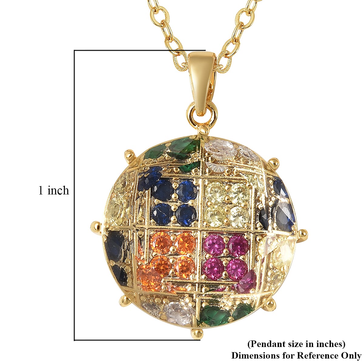 Simulated White Topaz and Simulated Multi Color Diamond Geometrical Pendant Necklace 20 Inches in Goldtone 0.20 ctw image number 6