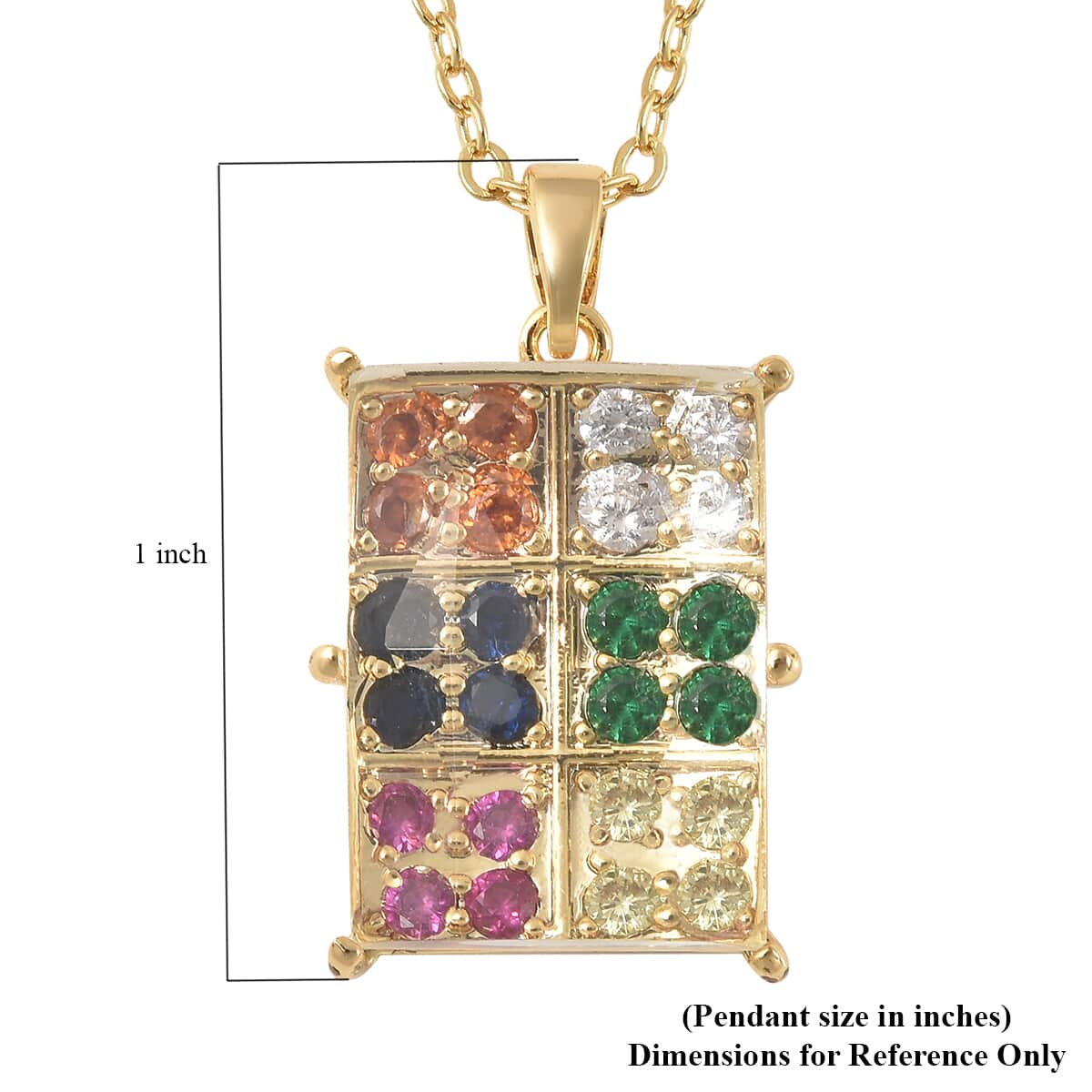 Simulated White Topaz and Simulated Multi Color Diamond Geometrical Pendant Necklace 20 Inches in Goldtone 0.20 ctw image number 5