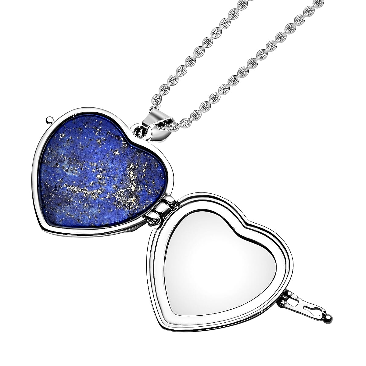 Lapis Lazuli Openable Heart Pendant Necklace 20 Inches in Stainless Steel 20.00 ctw image number 5
