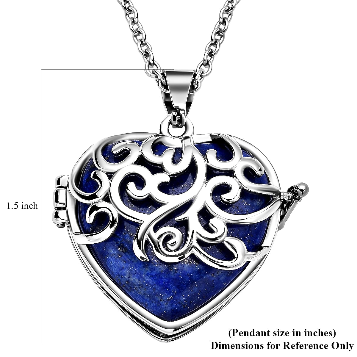 Lapis Lazuli Openable Heart Pendant Necklace 20 Inches in Stainless Steel 20.00 ctw image number 6