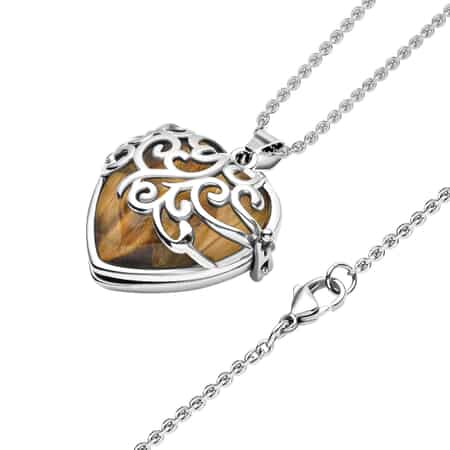 Tiger’s Eye Heart Lock Pendant Necklace