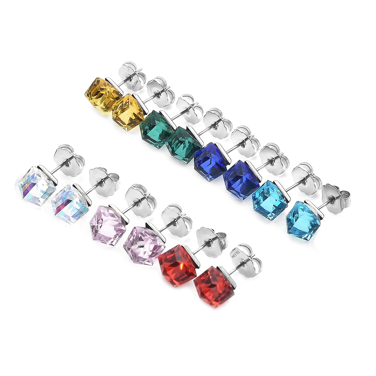 Set of 7 Pair Multi Gemstone Stud Earrings in Stainless Steel image number 2