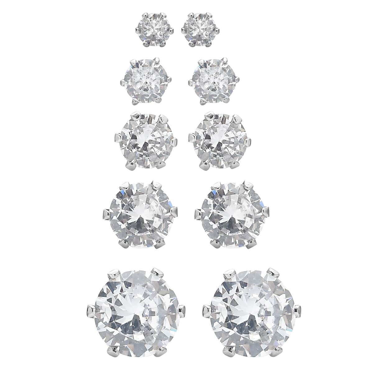 Set of 5 Simulated Diamond Solitaire Stud Earrings in Stainless Steel 2.70 ctw image number 0
