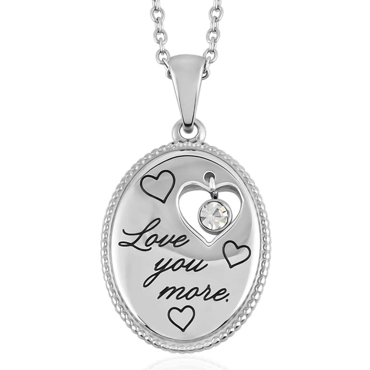 HALLMARK Austrian Crystal Love You More Pendant Necklace 18 Inches in Stainless Steel image number 0