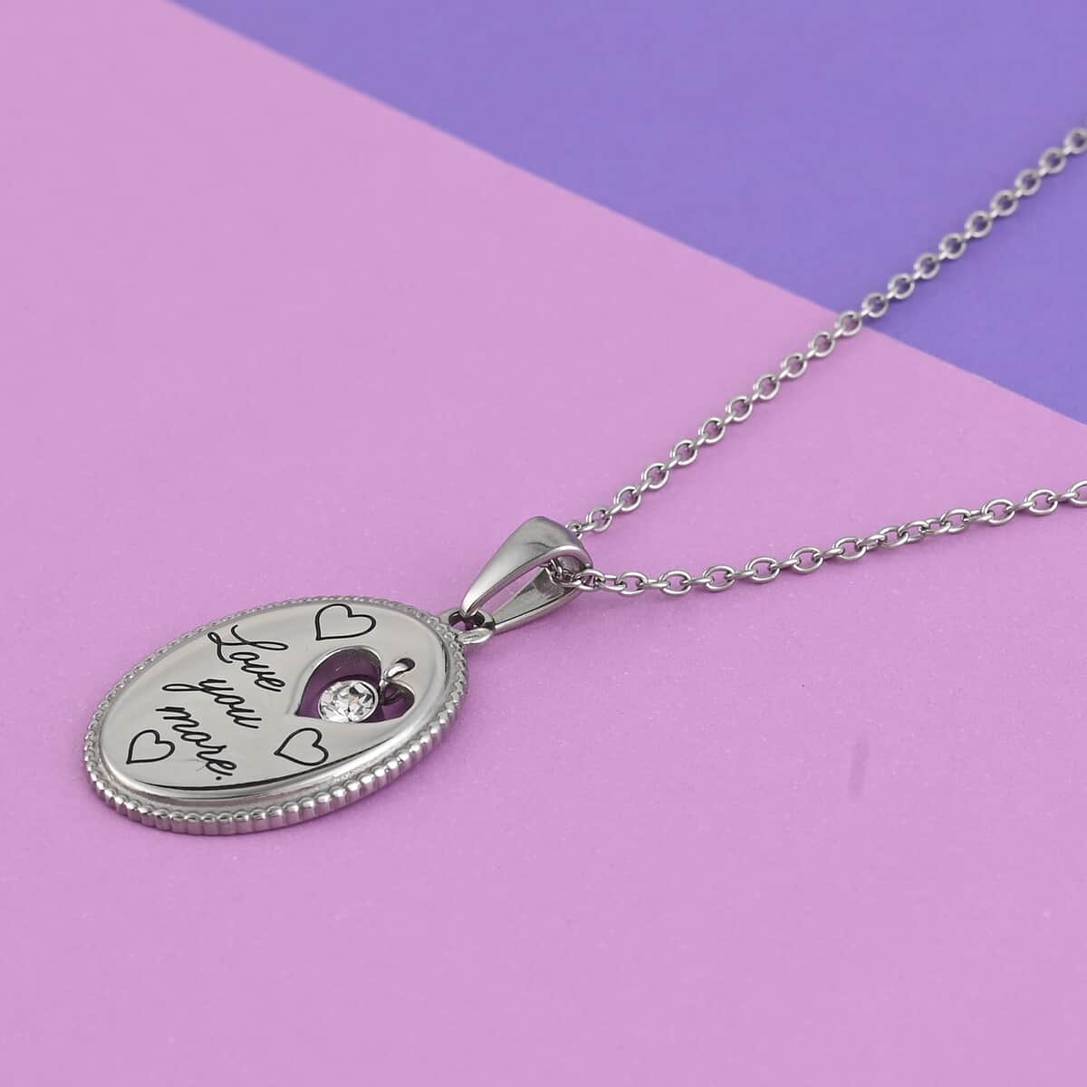 HALLMARK Austrian Crystal "Love You More" Pendant Necklace (18 Inches) in Stainless Steel image number 1