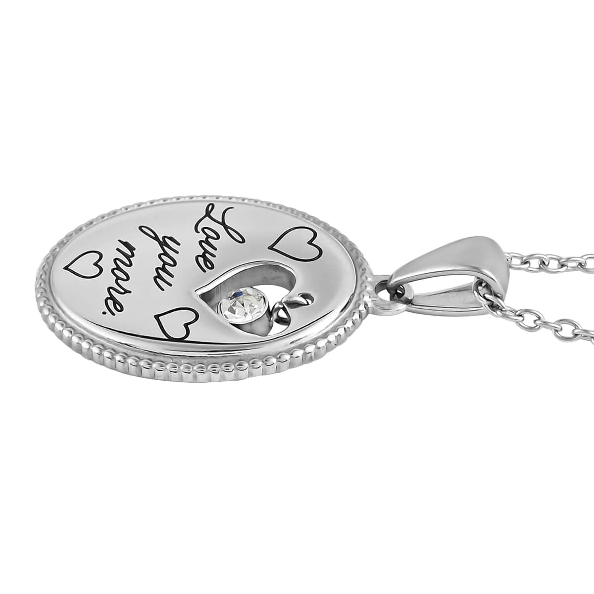 HALLMARK Austrian Crystal "Love You More" Pendant Necklace (18 Inches) in Stainless Steel image number 3