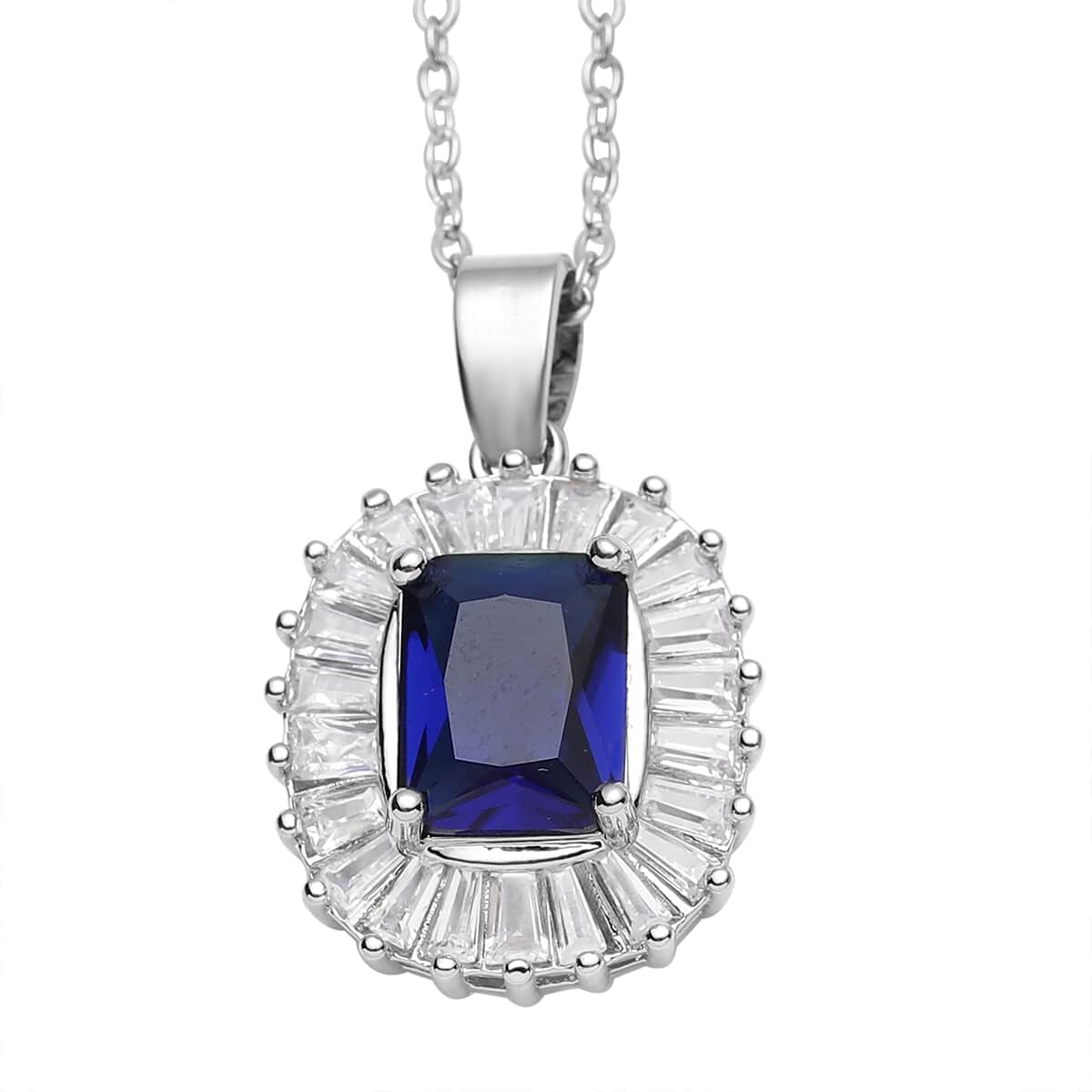 Simulated Blue and White Diamond Ballerina Style Pendant Necklace 15.75 In and Earrings in Stainless Steel 0.40 ctw image number 2
