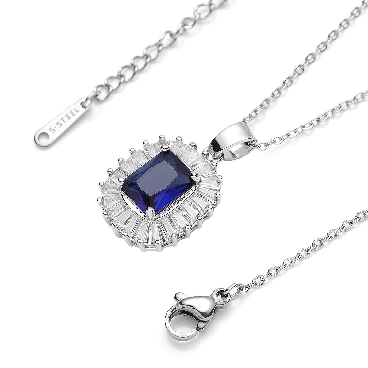 Simulated Blue and White Diamond Ballerina Style Pendant Necklace 15.75 In and Earrings in Stainless Steel 0.40 ctw image number 3