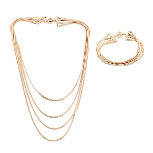 Multi Layer Snake Chain Bracelet (8In) and Necklace 20 Inches in ION Plated Rose Gold Stainless Steel 48.35 Grams