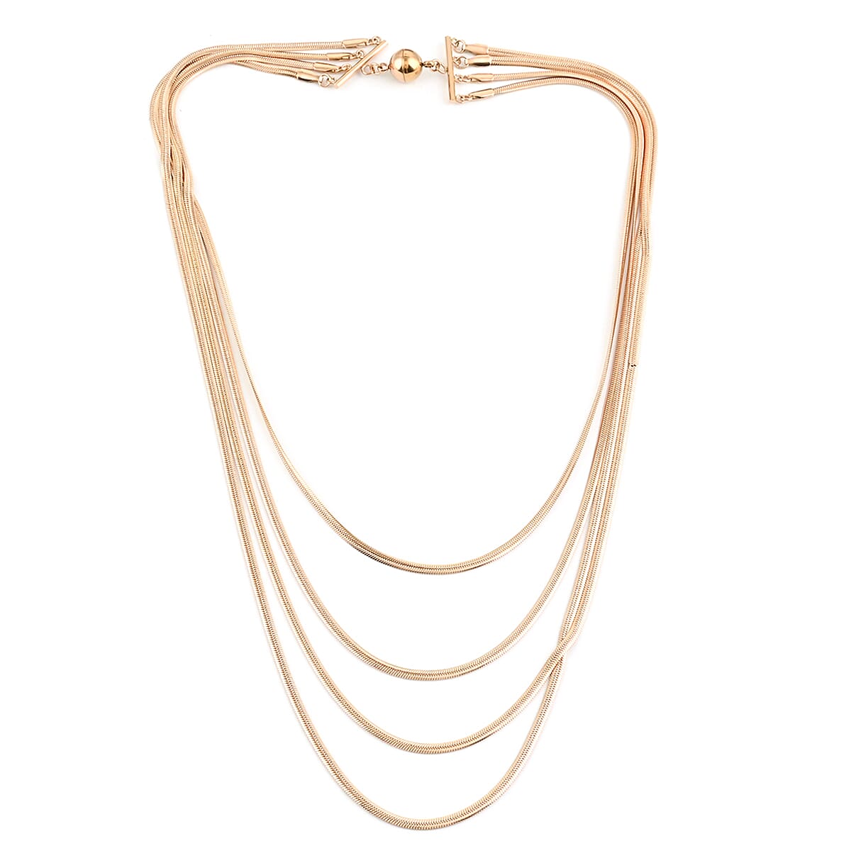 Multi Layer Snake Chain Bracelet (8In) and Necklace 20 Inches in ION Plated Rose Gold Stainless Steel 48.35 Grams image number 1