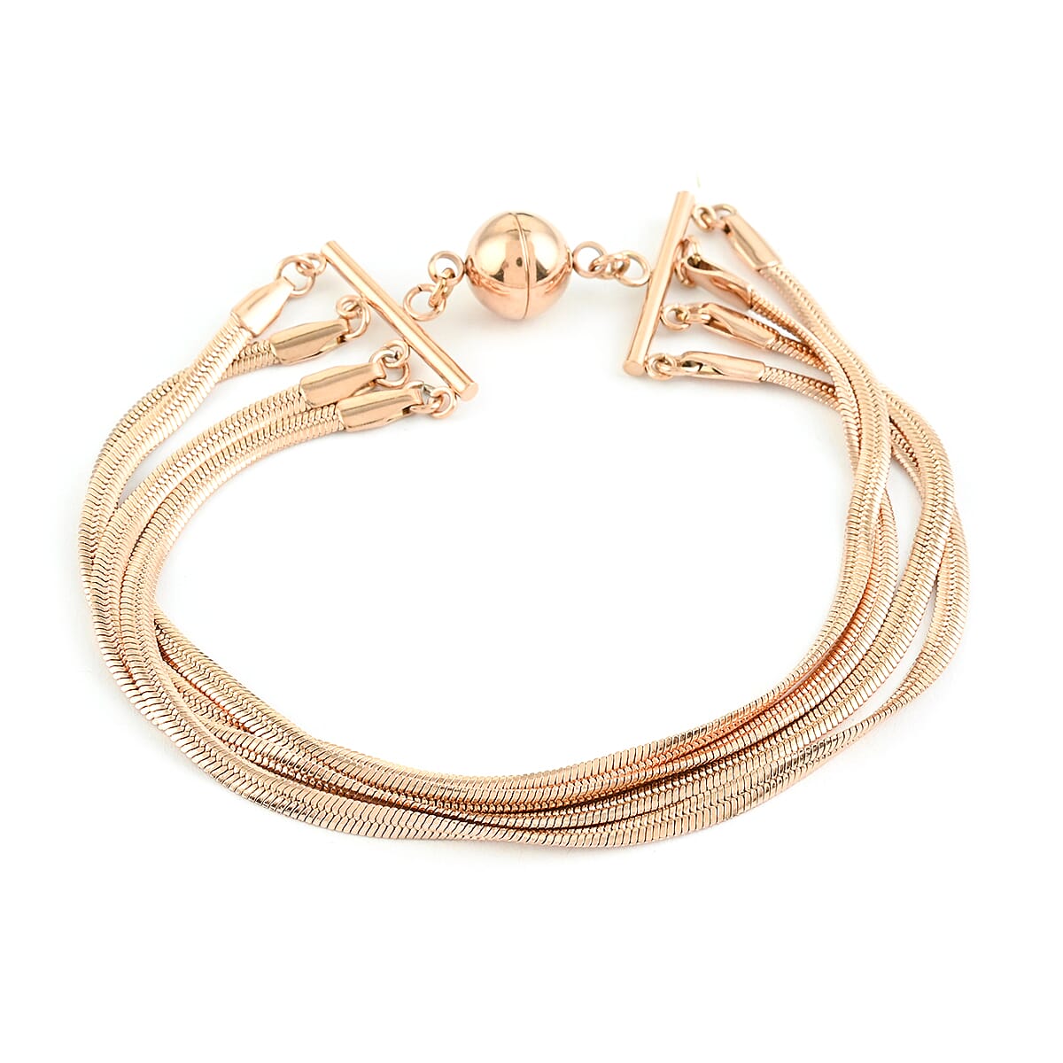 Multi Layer Snake Chain Bracelet (8In) and Necklace 20 Inches in ION Plated Rose Gold Stainless Steel 48.35 Grams image number 2