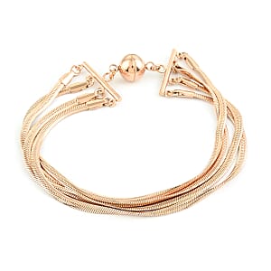 Multi Layer Snake Chain Bracelet (8In) and Necklace 20 Inches in ION Plated Rose Gold Stainless Steel 48.35 Grams