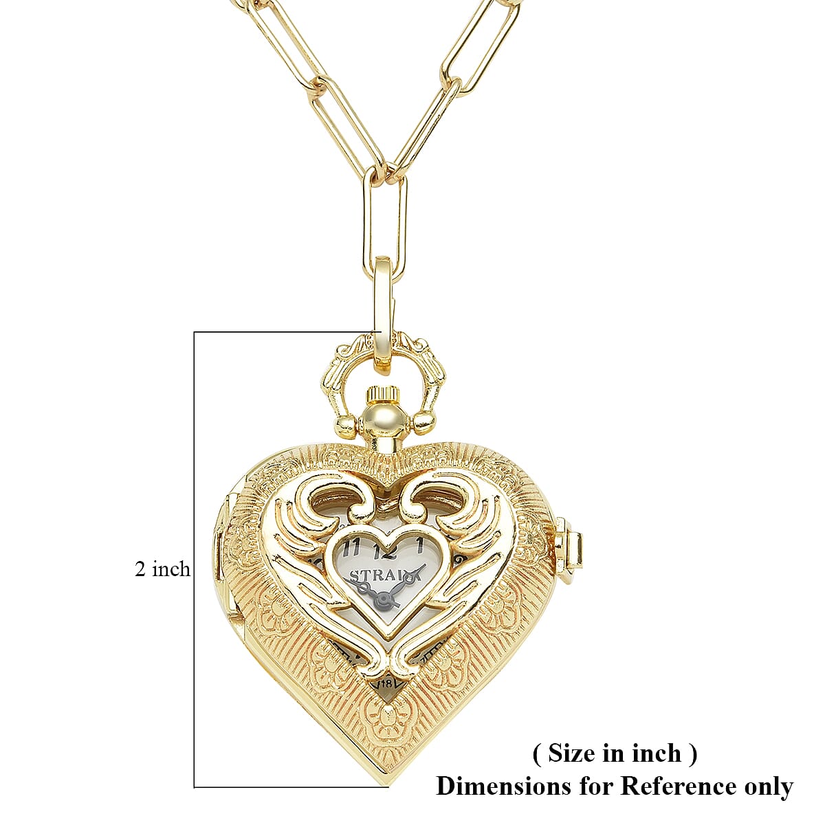 STRADA Japanese Movement Heart Shape Pocket Watch in Rosetone with Paper Clip Chain (31 Inches) and Teddy Bear Wallet (Ships in 7-10 Business Days) image number 6