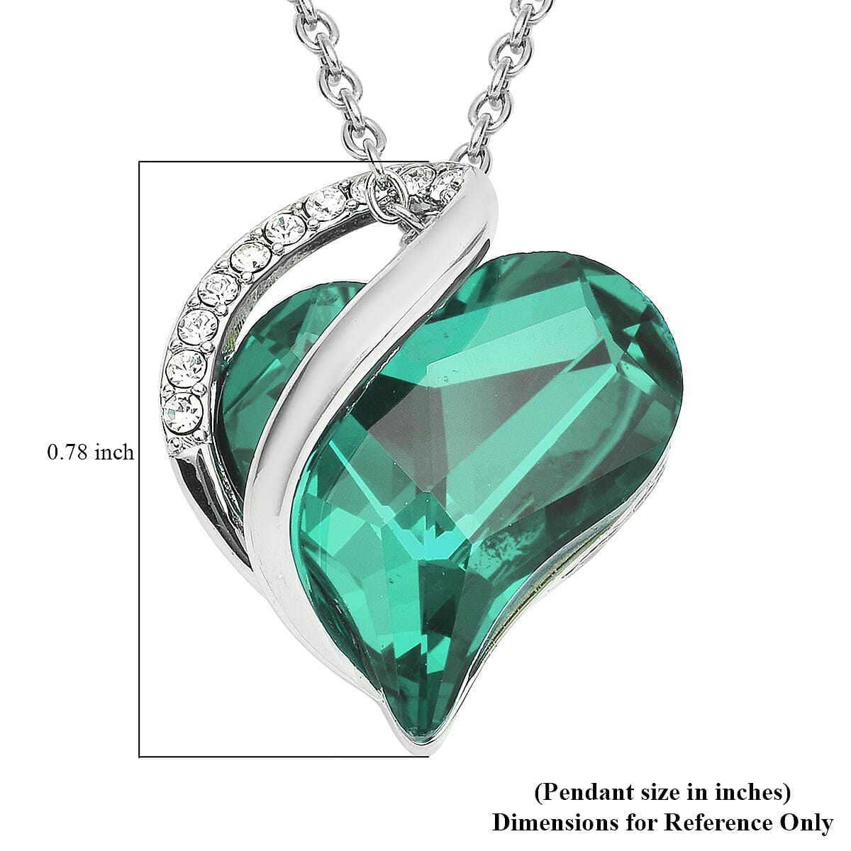 Green and White Austrian Crystal Heart Pendant Necklace 18 Inches in Silvertone and Stainless Steel image number 4