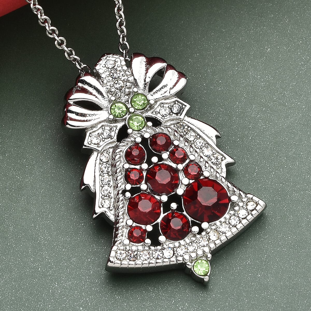 Multi Color Austrian Crystal Jingle Bell Shape Pendant Necklace 20 Inches in Stainless Steel image number 1