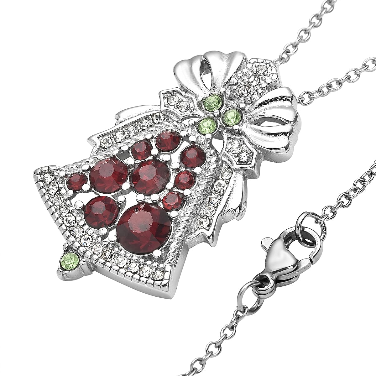 Multi Color Austrian Crystal Jingle Bell Shape Pendant Necklace 20 Inches in Stainless Steel image number 3