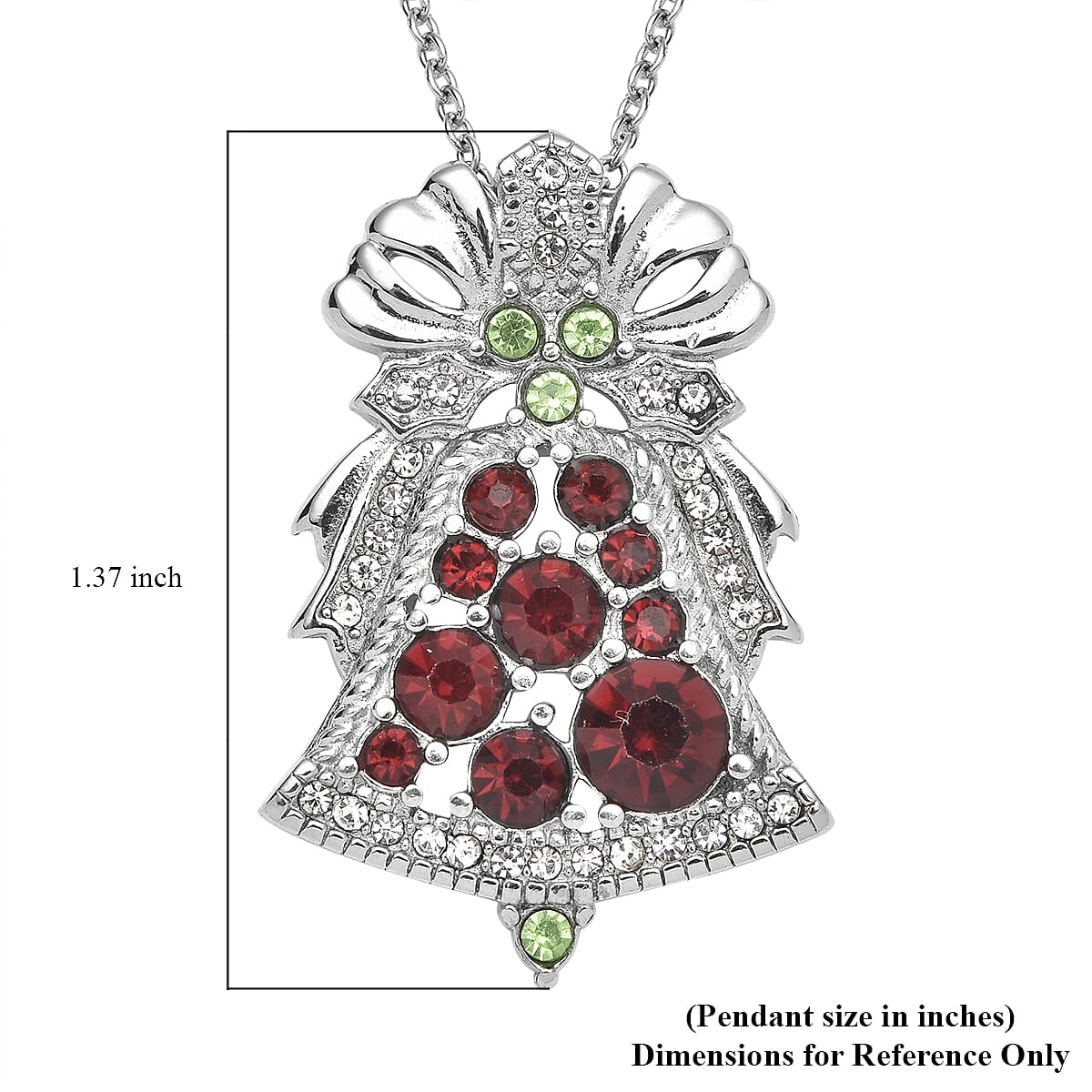Multi Color Austrian Crystal Jingle Bell Shape Pendant Necklace 20 Inches in Stainless Steel image number 5