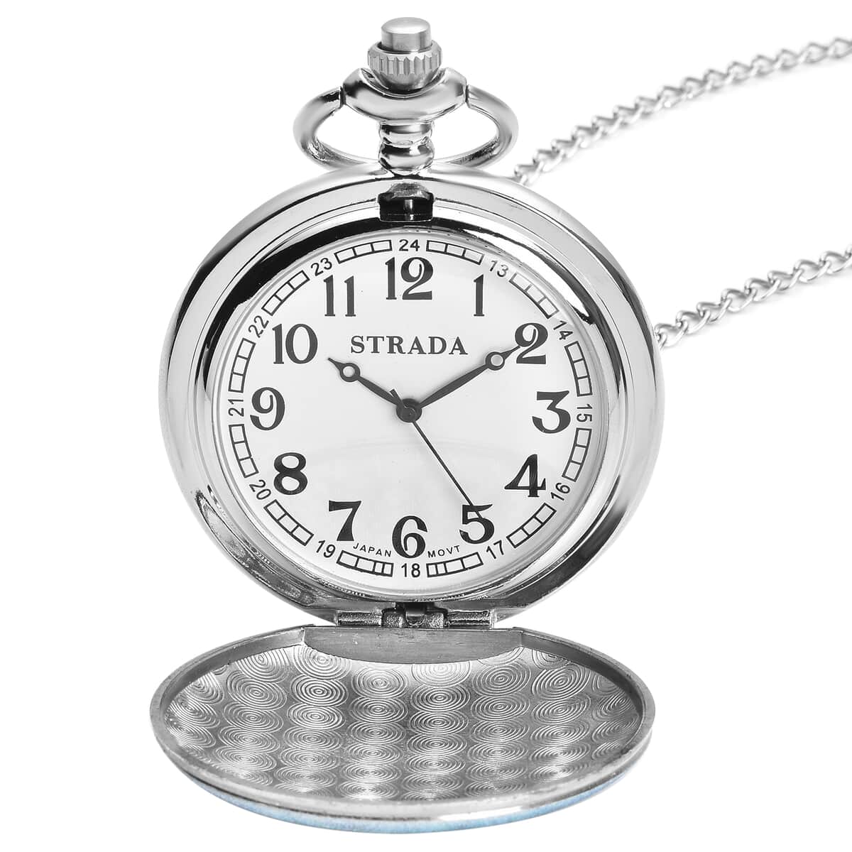 STRADA Japanese Movement 3D Bunny Pattern Pocket Watch with Chain 31 Inches in Silvertone image number 3