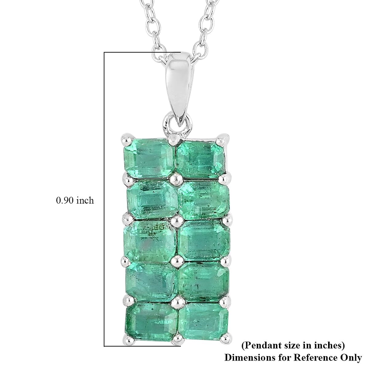AAA Kagem Emerald and Natural White Zircon Pendant Necklace 18 Inches in Rhodium Over Sterling Silver 2.00 ctw image number 5