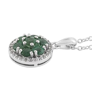 AAA Kagem Emerald Flower Pendant Necklace 18 Inches in Rhodium Over Sterling Silver 0.80 ctw