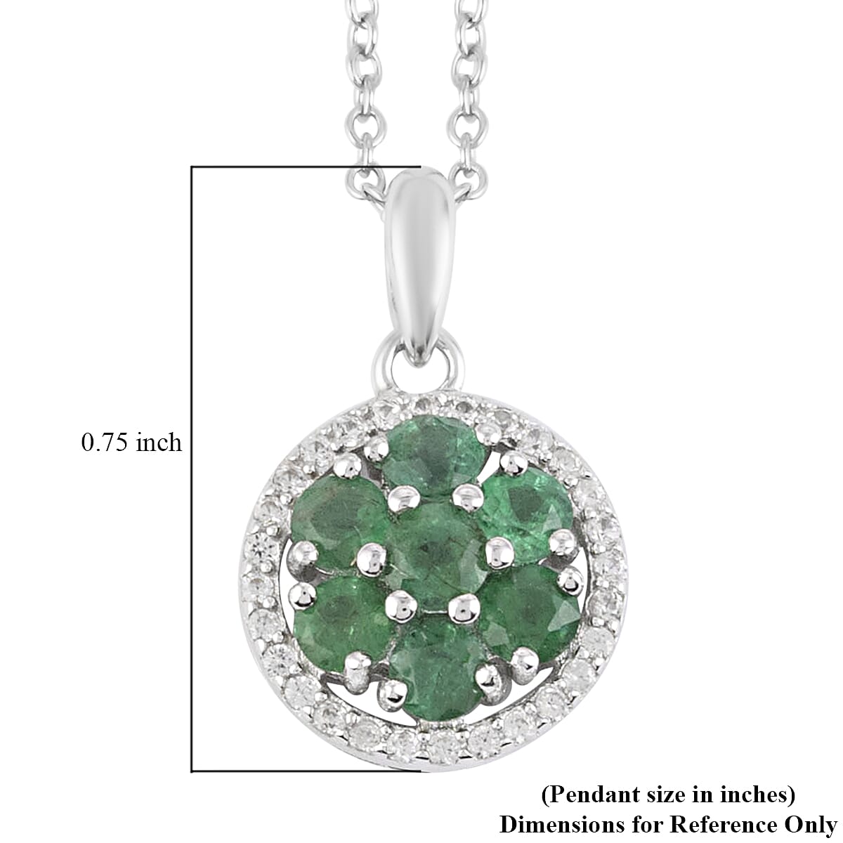 AAA Kagem Emerald Flower Pendant Necklace 18 Inches in Rhodium Over Sterling Silver 0.80 ctw image number 5