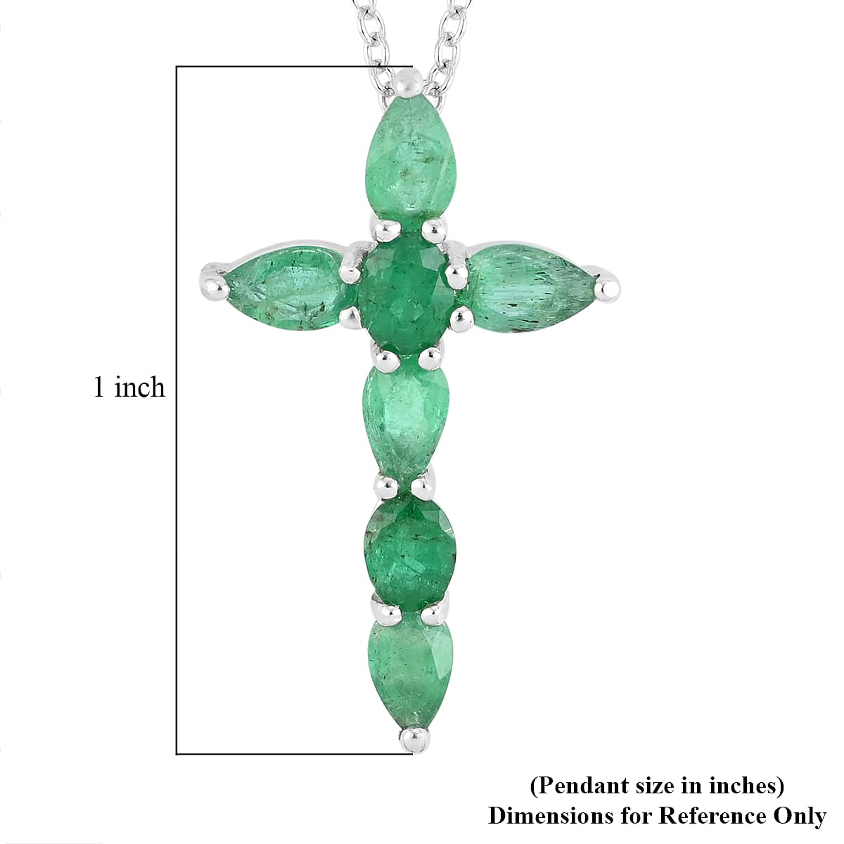 AAA Kagem Emerald Cross Pendant Necklace 18 Inches in Rhodium Over Sterling Silver 1.25 ctw image number 5