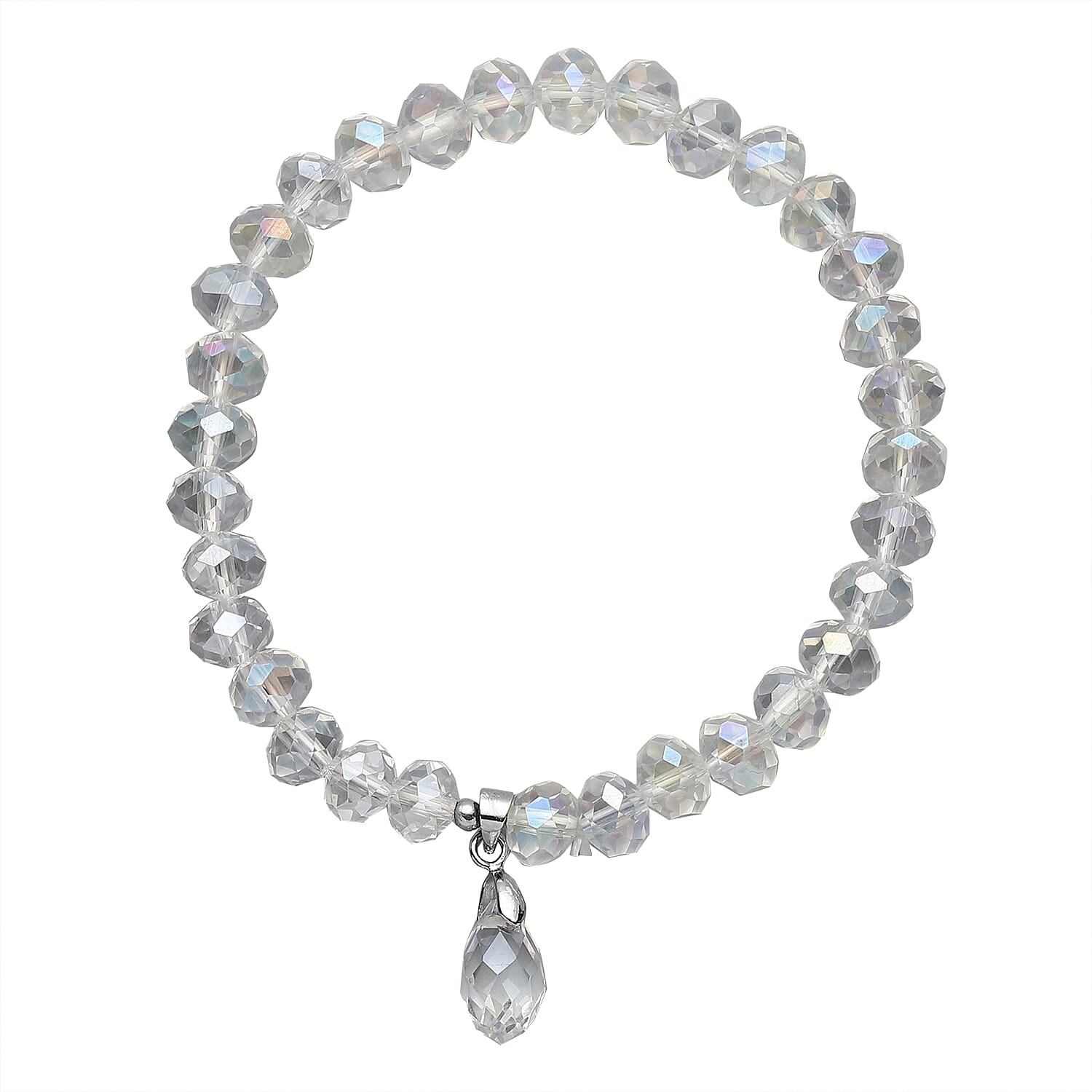 Simulated White Mystic Color Topaz Beaded Bracelet (7-7.5In) and Drop Earrings in Silvertone & Stainless Steel