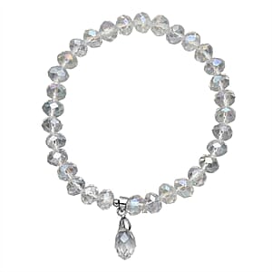 Simulated White Mystic Color Topaz Beaded Bracelet (7-7.5In) and Drop Earrings in Silvertone & Stainless Steel