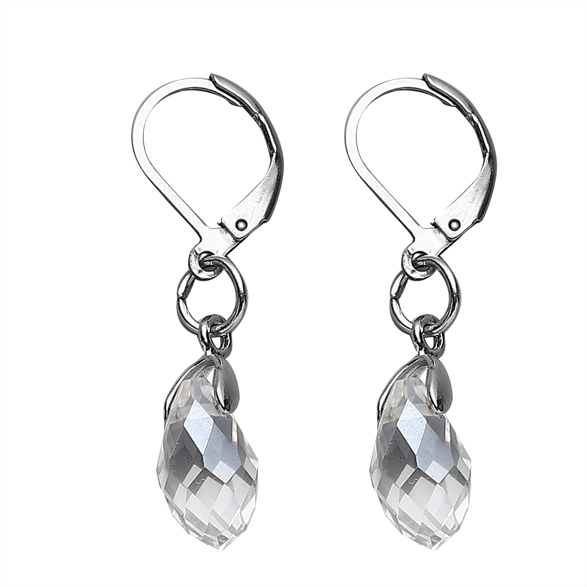 Simulated White Mystic Color Topaz Beaded Bracelet (7-7.5In) and Drop Earrings in Silvertone & Stainless Steel