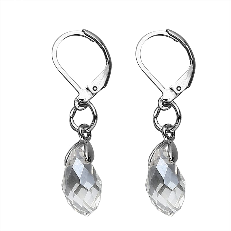 Simulated White Mystic Color Topaz Beaded Bracelet (7-7.5In) and Drop Earrings in Silvertone & Stainless Steel