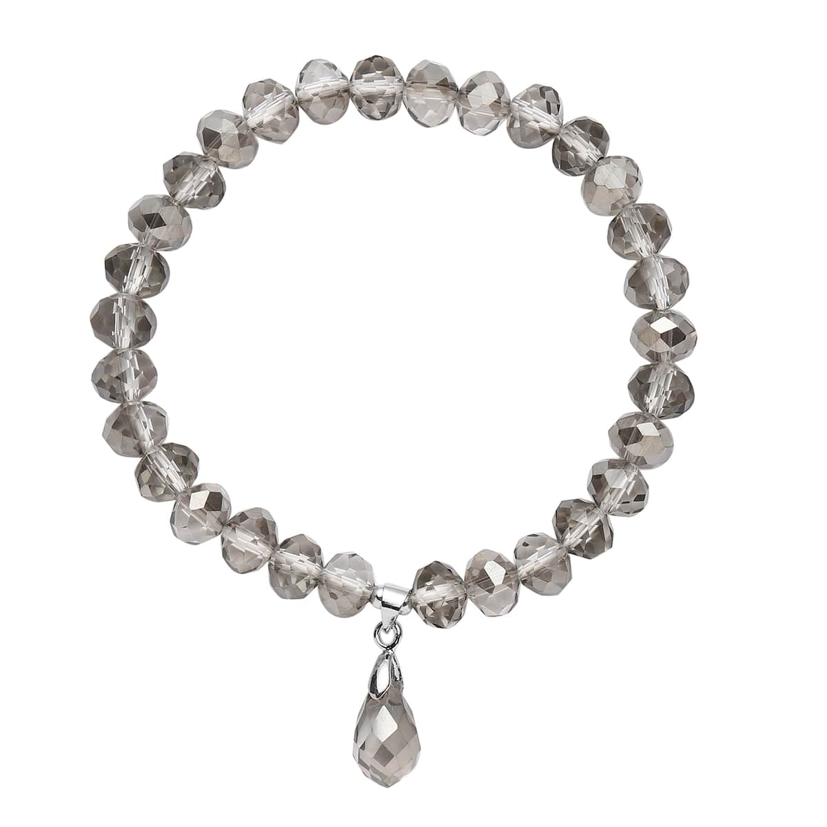 Simulated Gray Magic Color Topaz Beaded Bracelet (7-7.5In) and Drop Earrings in Silvertone & Stainless Steel image number 2