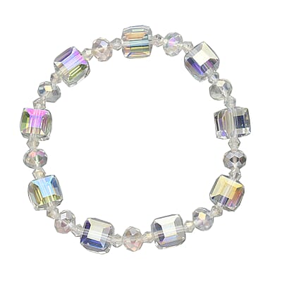 Simulated Mystic Quartz Beaded Bracelet (7-7.5In) and Drop Earrings in Silvertone