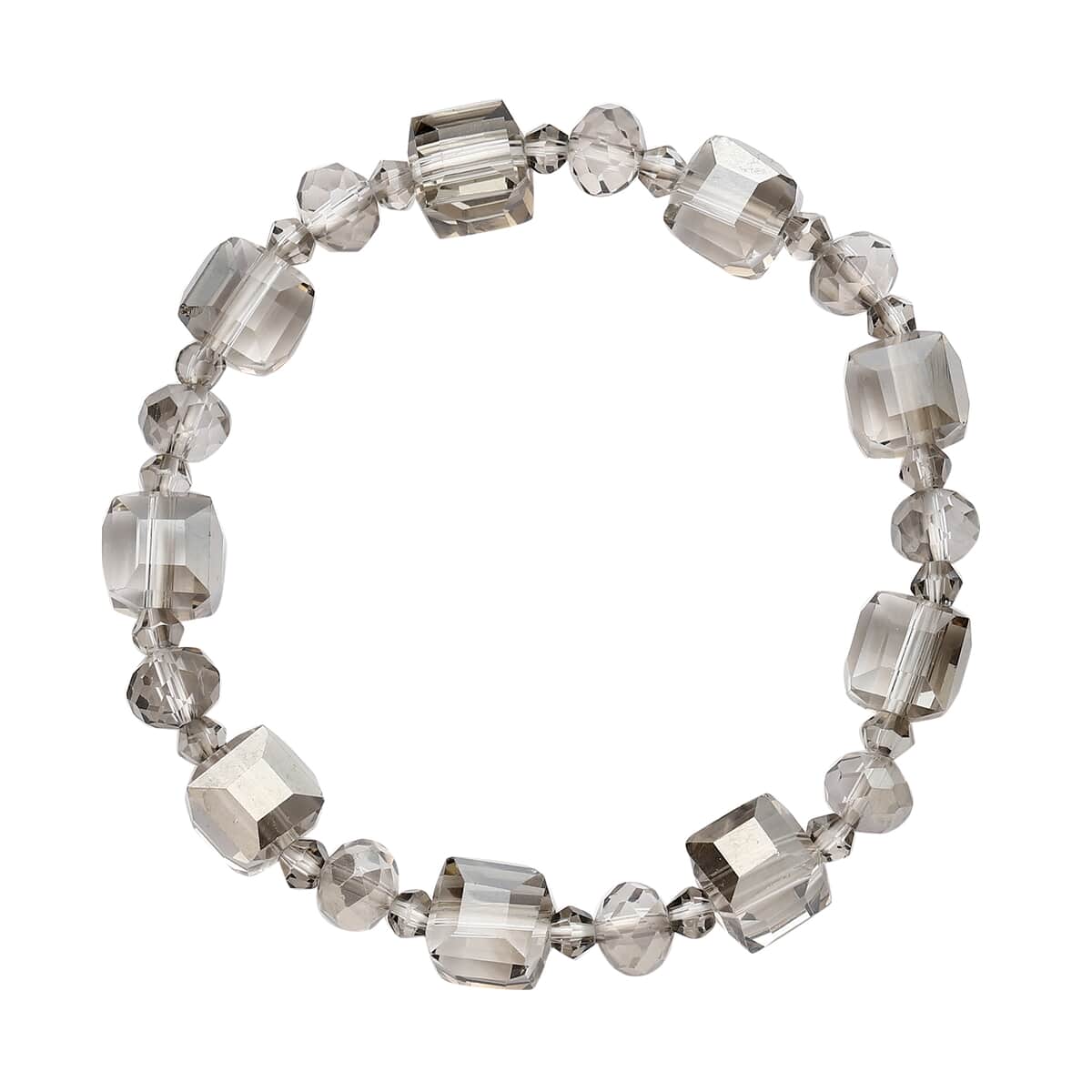 Simulated Gray Quartz Beaded Bracelet (7-7.5In) and Drop Earrings in Silvertone image number 2