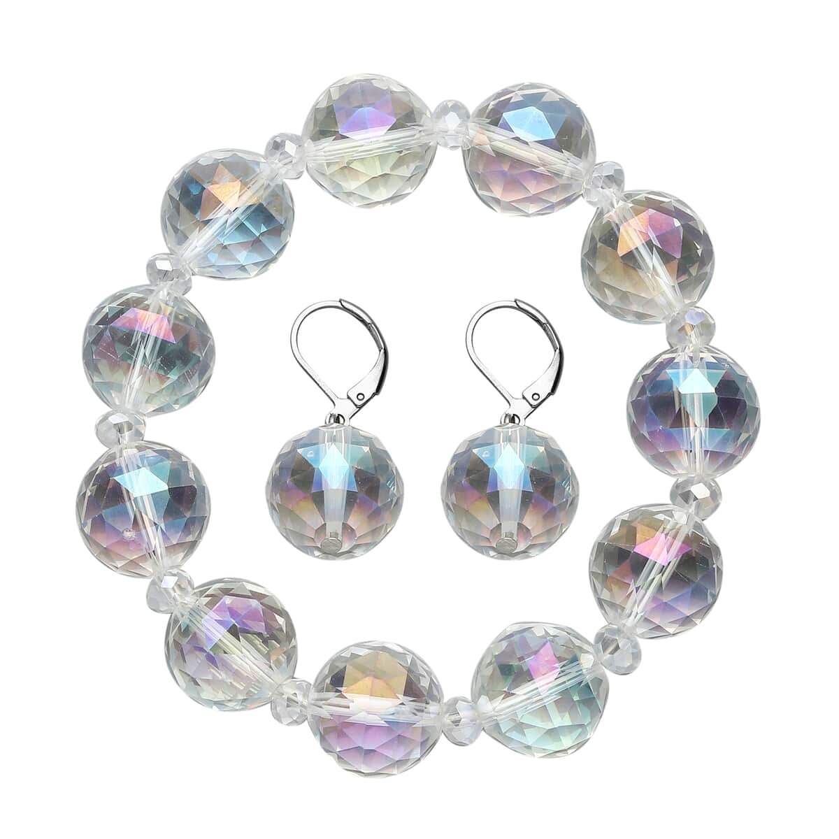 simulated-mystic-quartz-beaded-bracelet-7-7.5in-and-drop-earrings-in-silvertone image number 0