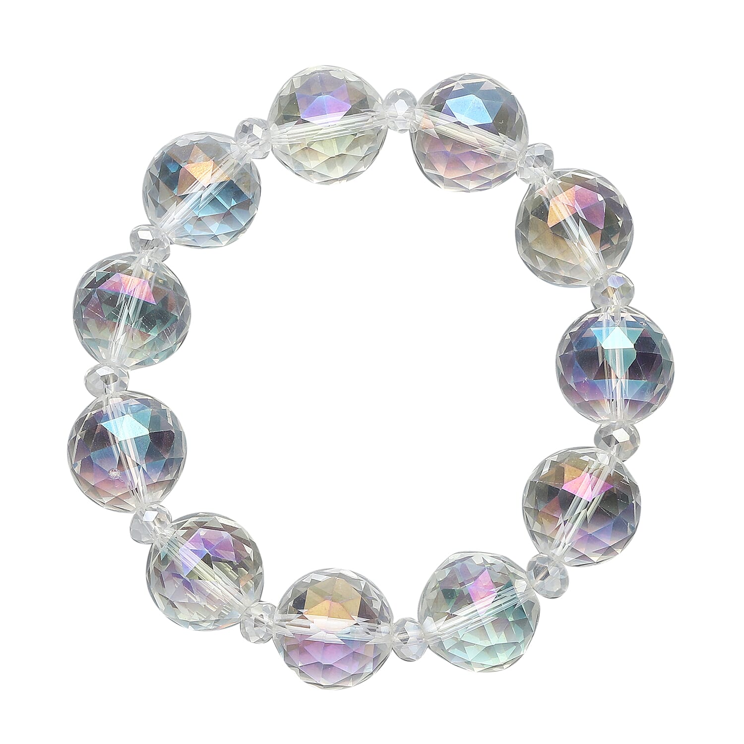 Simulated Mystic Quartz Beaded Bracelet (7-7.5In) and Drop Earrings in Silvertone