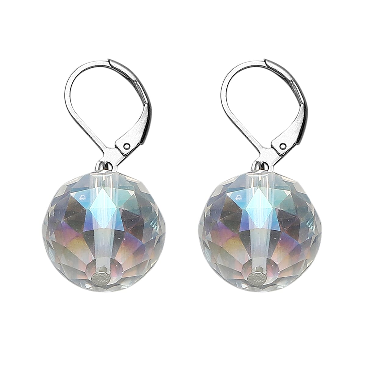 Simulated Mystic Quartz Beaded Bracelet (7-7.5In) and Drop Earrings in Silvertone