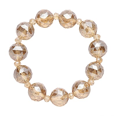 Simulated Champagne Quartz 289.00 ctw Beaded Bracelet (7-7.5In) and Drop Earrings in Silvertone