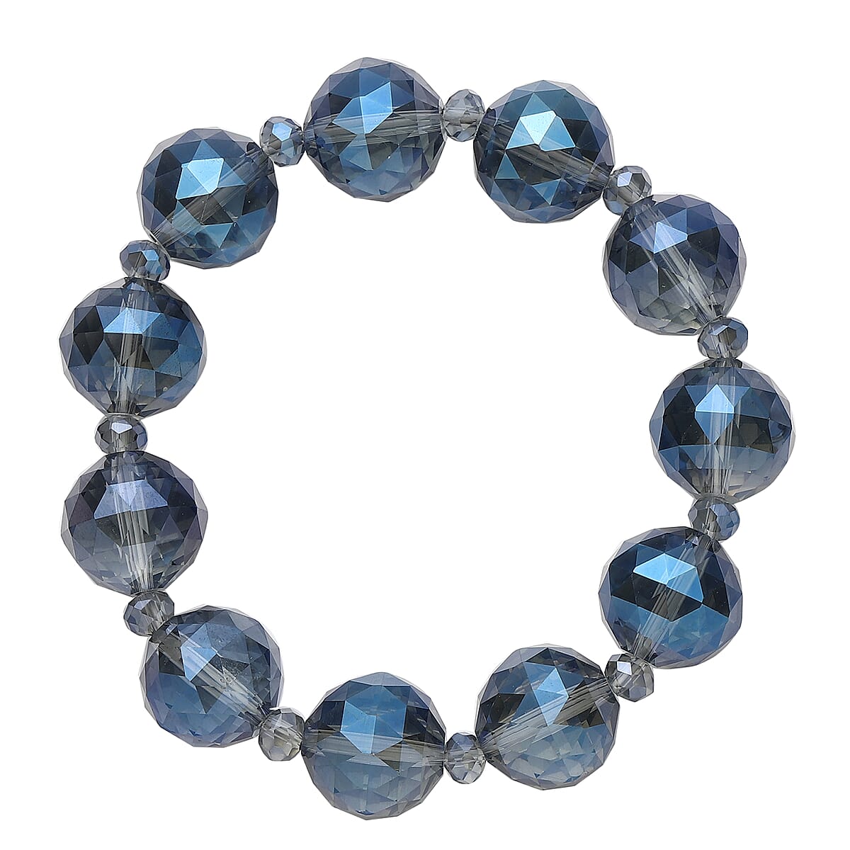 Simulated Blue Magic Quartz Beaded Bracelet (7-7.5In) and Drop Earrings in Silvertone image number 2