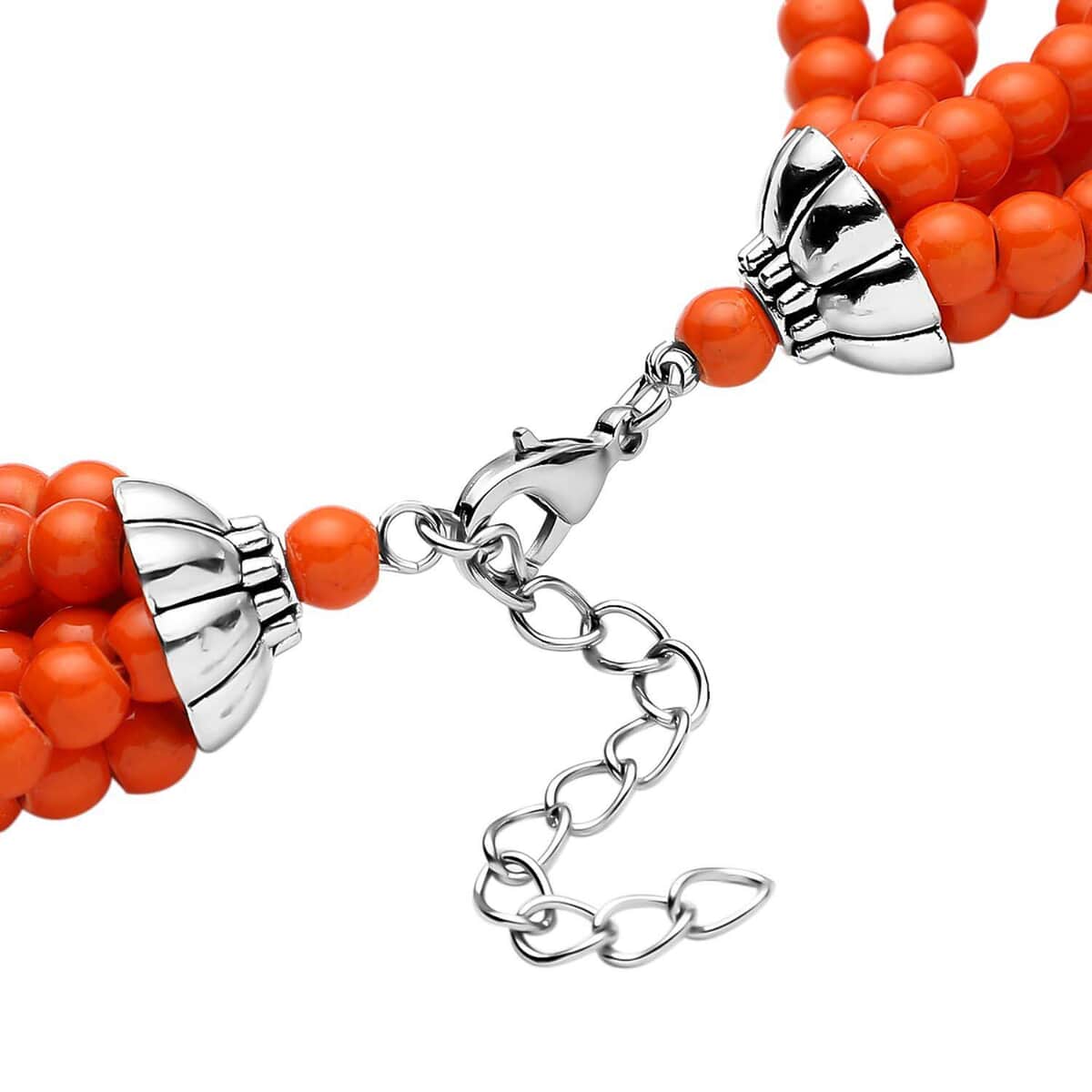 Freshened Orange Howlite Beaded Dangle Earrings and Multi Strand Necklace 18-20 Inches in Silvertone and Stainless Steel 758.50 ctw image number 2