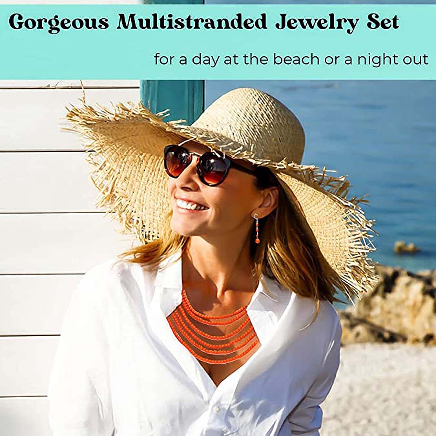 Freshened Orange Howlite Beaded Dangle Earrings and Multi Strand Necklace 18-20 Inches in Silvertone and Stainless Steel 758.50 ctw