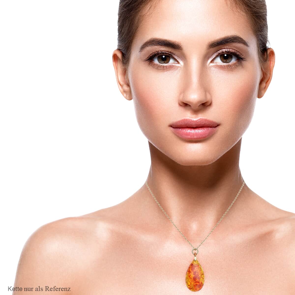 Simulated Amber and Simulated White and Orange Diamond Pendant Necklace 18 Inches in Goldtone image number 2