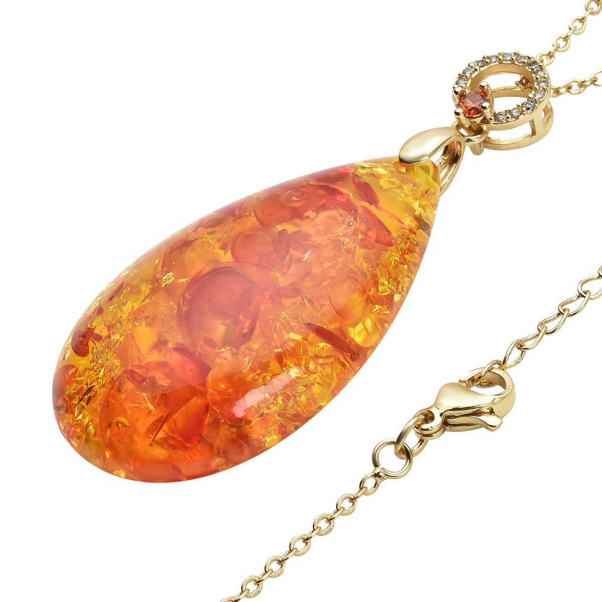 Simulated Amber and Simulated White and Orange Diamond Pendant Necklace 18 Inches in Goldtone image number 3