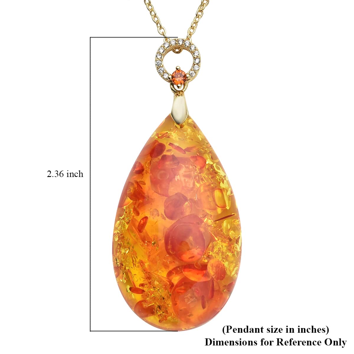 Simulated Amber and Simulated White and Orange Diamond Pendant Necklace 18 Inches in Goldtone image number 5