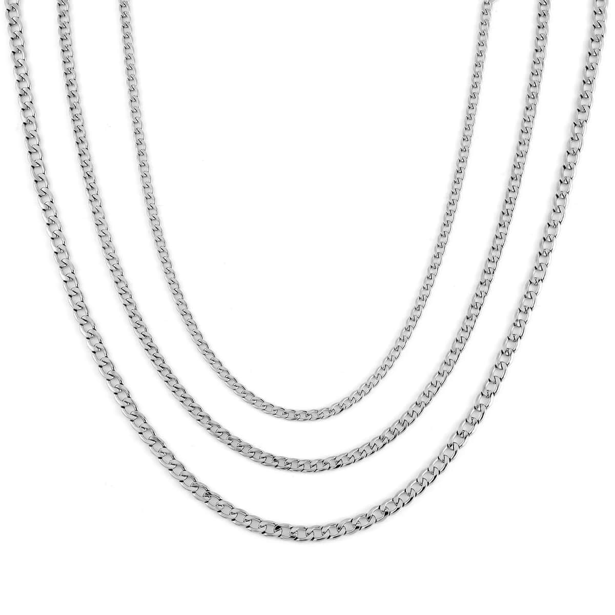 Mother’s Day Gift Ever True Set of 3 Curb Chain Link Necklaces 16, 20, 24 Inches in Stainless Steel with 2 In Extender image number 0
