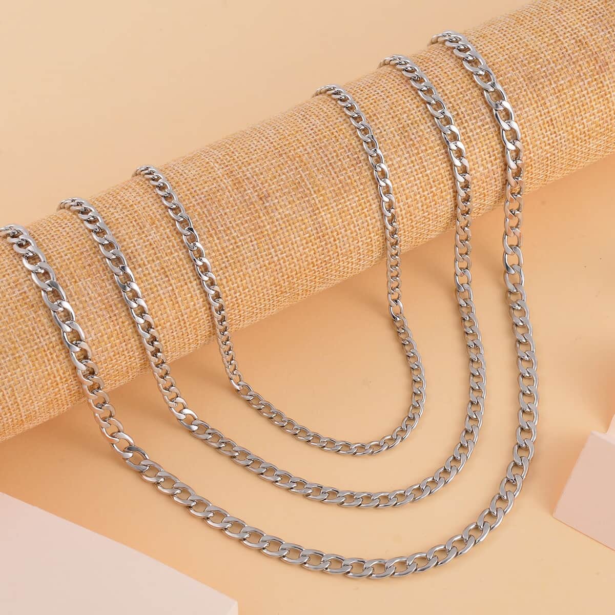 EVER TRUE Set of 3 Curb Chain Link Necklaces 16, 20, 24 Inches in Stainless Steel image number 1